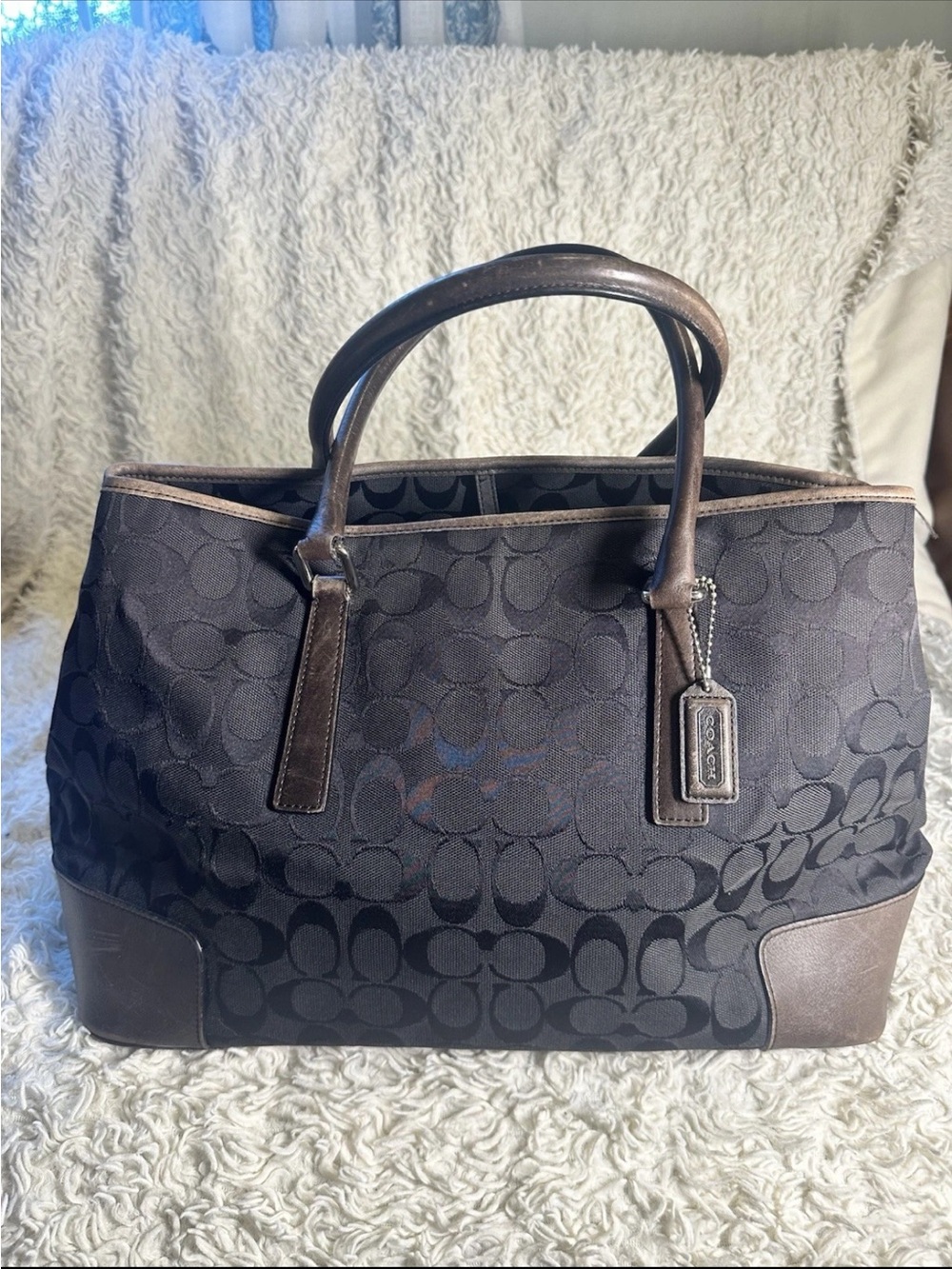 Coach Signature Black Jacquard Leather Business Tote Laptop Bag Hangtag EUC